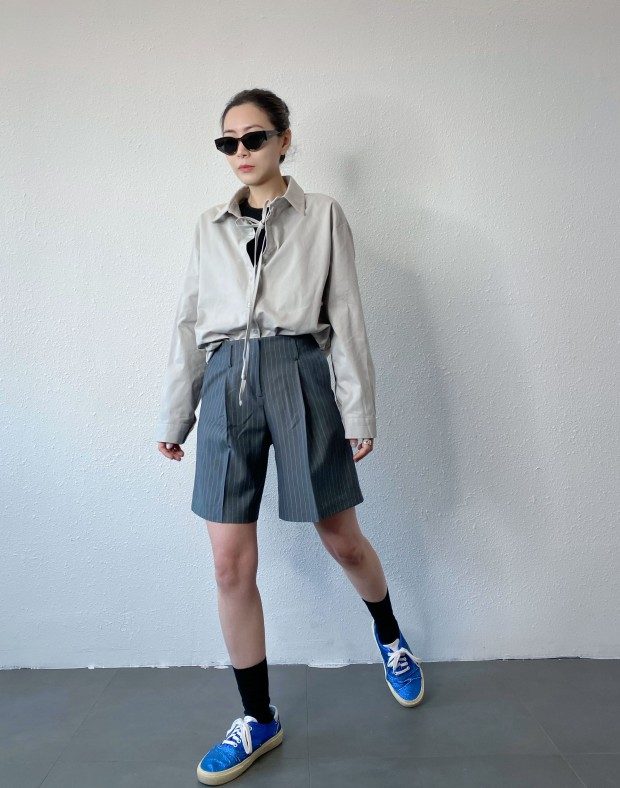 Grey Pin Stripe Shorts #250219